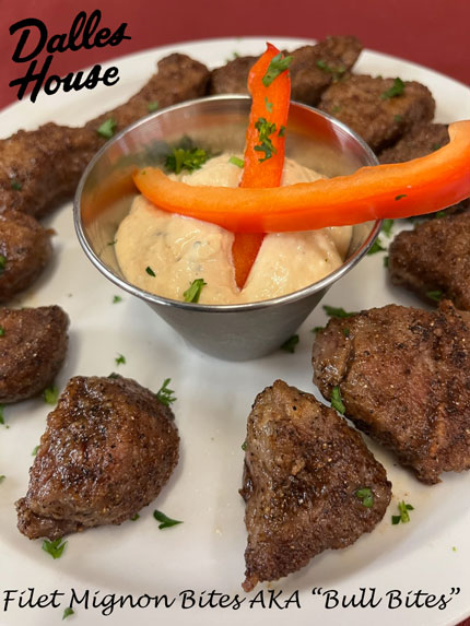 Grilled beef tenderloin bites served with a horseradish aioli.