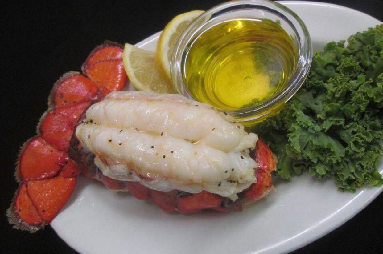 Baked Lobster Tail with butter and garnish